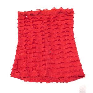 Lipstick Red Tiered Tube Top Y2K Ruffle Sequins  Sz. M USA Festival Party